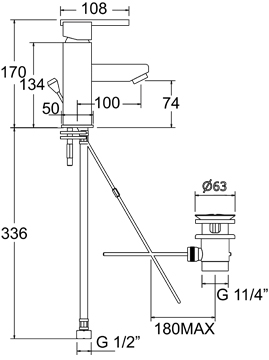 Mono Basin Mixer Tap With Pop Up Waste. additional image