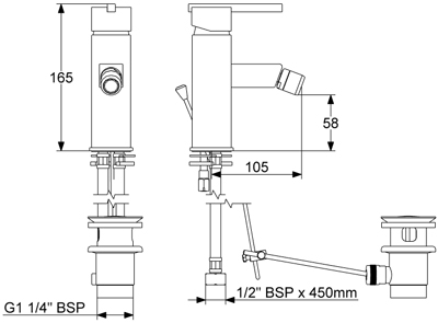 Mono Bidet Mixer Tap With Pop Up Waste. additional image