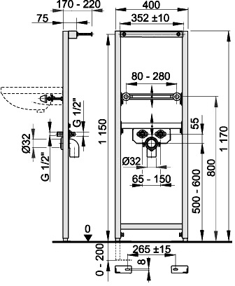 Frame For Wall Hung Basin (1170x400mm). additional image