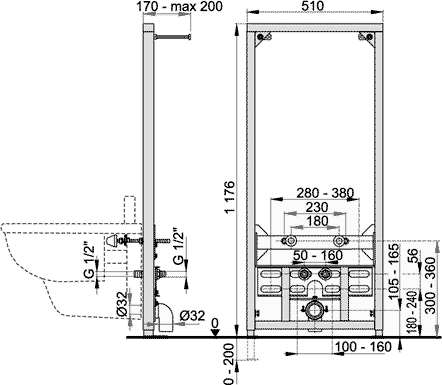 Frame For Wall Hung Bidet (1176x510mm). additional image