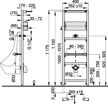 Frame For Wall Hung Urinal (1170x400mm). additional image