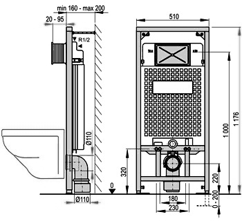 Frame With Cistern For Wall Hung WC (1176x510mm). additional image