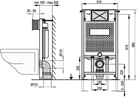 Frame With Cistern For Wall Hung WC (980x510mm). additional image