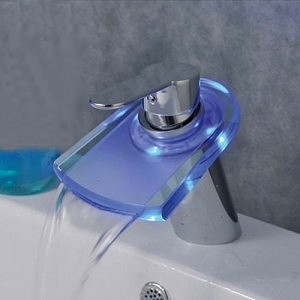 Glass Waterfall Basin Tap With LED lights (Chrome). additional image