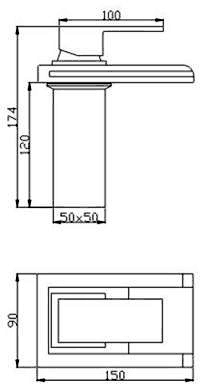 Rectangular Glass Waterfall Basin Tap With LED lights (Chrome). additional image