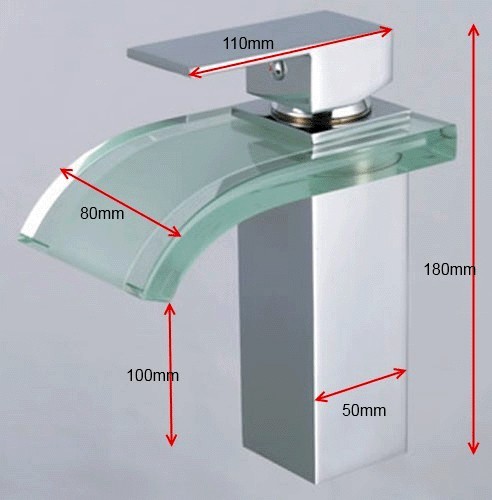 Glass Waterfall Basin Tap With Curved Spout (Chrome). additional image