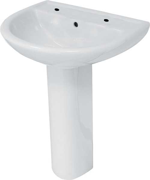 Basin & Pedestal (2 Tap Holes).  Size 560x445mm. additional image