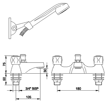 Bath Shower Mixer With Shower Kit (Chrome) additional image