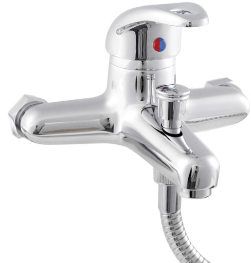 Wall Mounted Bath Shower Mixer With Shower Kit (Chrome, Single Lever) additional image