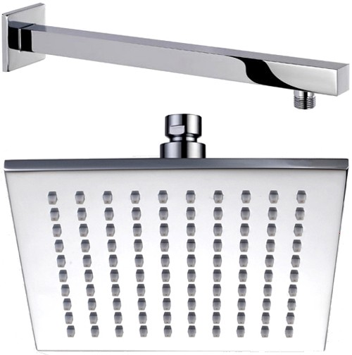 Square Shower Head With Wall Mounting Arm (195mm). additional image