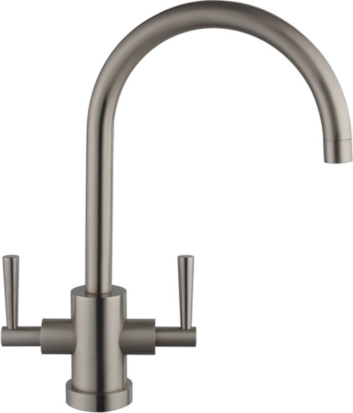 Ruby Kitchen Tap With Twin Lever Controls (Brushed Steel). additional image