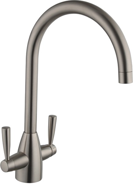 Mia Kitchen Tap With Twin Lever Controls (Brushed Steel). additional image