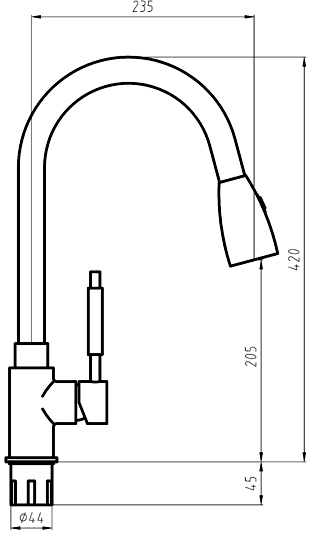 Lily Kitchen Tap With Pull Out Spray Rinser (Chrome). additional image