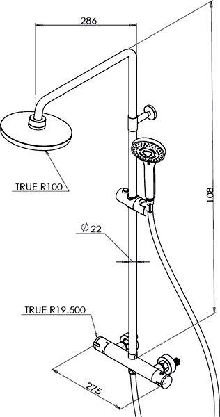 Thermostatic Bar Shower Valve & Rigid Riser Set. additional image