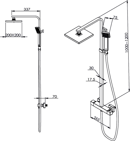 Thermostatic Bar Shower Valve & Rigid Riser Set. additional image