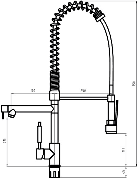 Professional kitchen tap with rinser and swivel spout. 750mm High. additional image