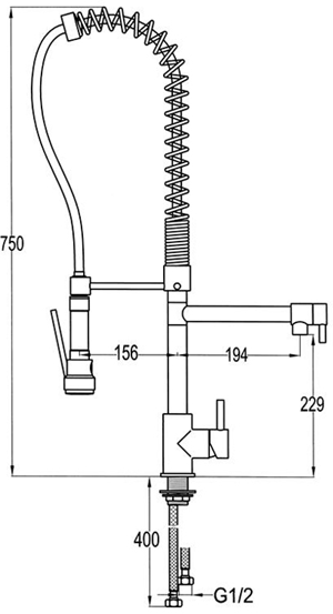 Professional Kitchen Tap With Rinser And Swivel Spout. 750mm High. additional image