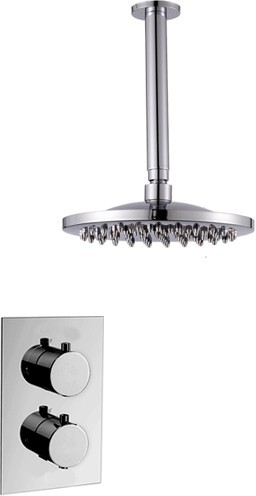 Twin Thermostatic Shower Valve, Ceiling Arm & Round Head. additional image