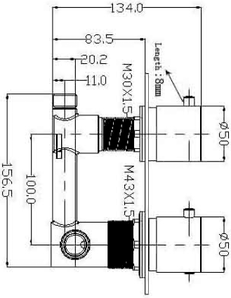 Twin Thermostatic Shower Valve, Ceiling Arm & Round Head. additional image