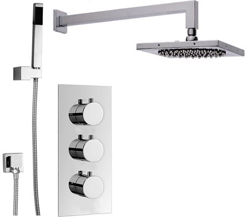 Triple Thermostatic Shower Set, Handset & Square Head. additional image