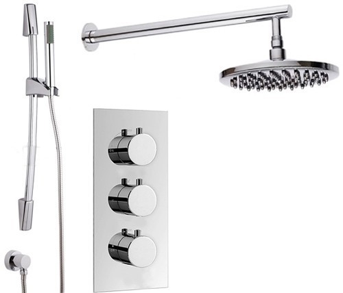 Triple Thermostatic Shower Set, Slide Rail & Round Head. additional image