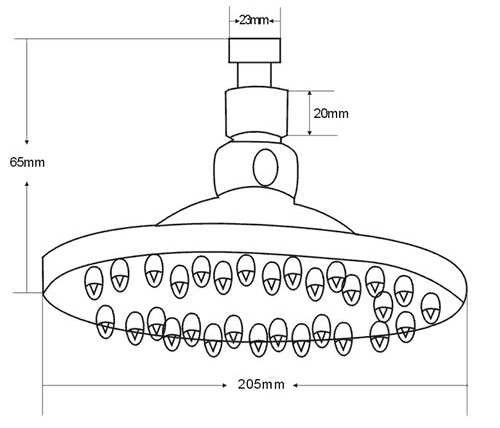 Round Shower Head With Swivel Knuckle (205mm, Chrome). additional image