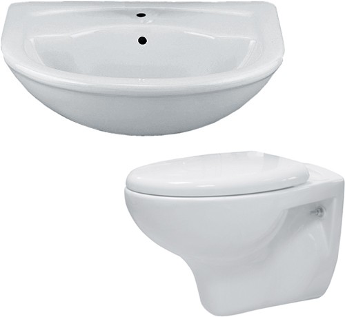 2 Piece Bathroom Suite With Wall Hung Toilet & Semi Recess Basin. additional image