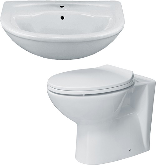 2 Piece Bathroom Suite With Back To Wall Toilet & Semi Recess Basin. additional image