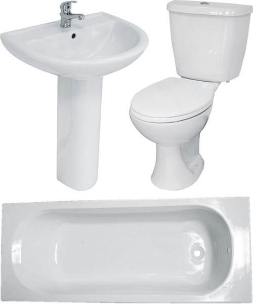 Bathroom Suite With Toilet, Basin, Pedestal & Bath (No Tap Hole Bath). additional image