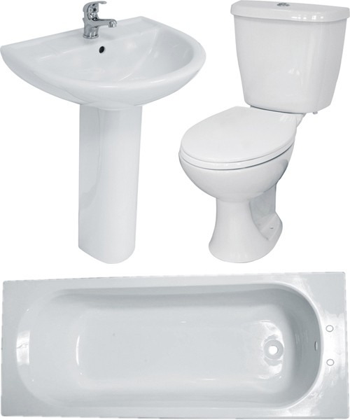 Bathroom Suite With Toilet, Basin, Pedestal & Bath (2 Tap Hole Bath). additional image