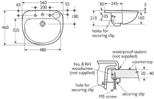 1 Tap Hole Semi Recess Basin. 560mm. additional image