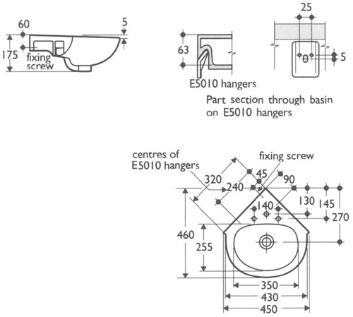 2 Tap Hole Corner Basin. 450mm. additional image