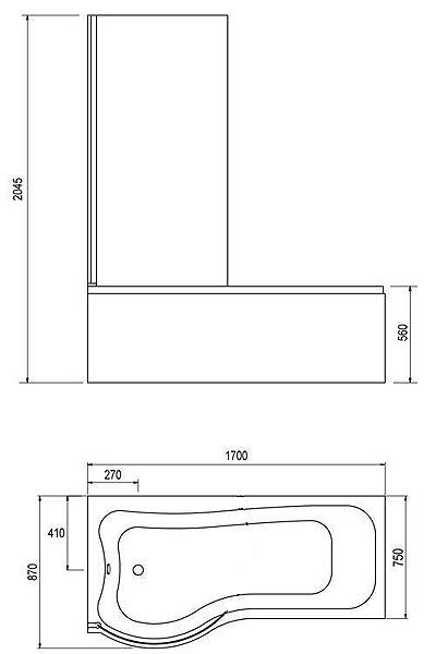 Complete Shower Bath Suite (Left Hand). 1700x750mm. additional image