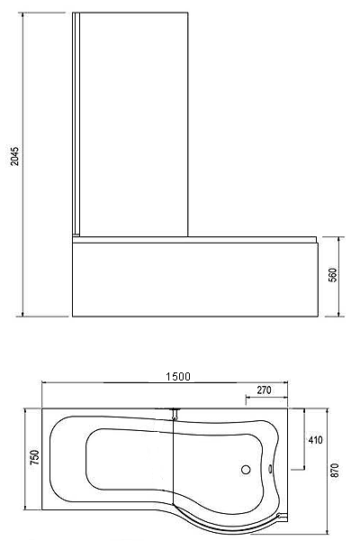 Complete Shower Bath With Screen & Door (Right Hand). 1500x750mm. additional image