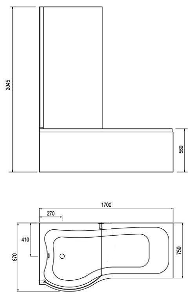 Complete Shower Bath With Screen & Door (Left Hand). 1700x750mm. additional image