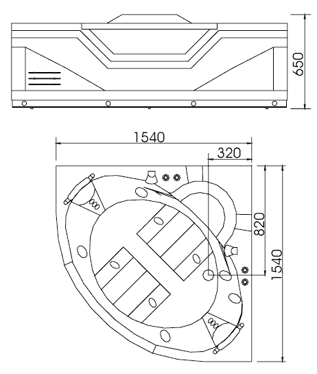 Tineo 1540mm corner whirlpool bath additional image