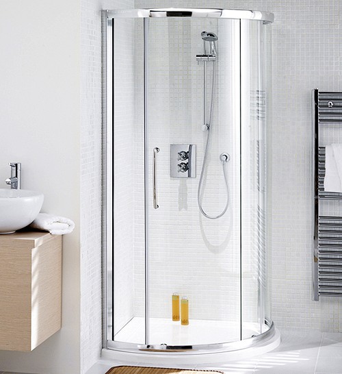 910mm Corner Shower Enclosure, Slider Door & Tray (Silver). additional image