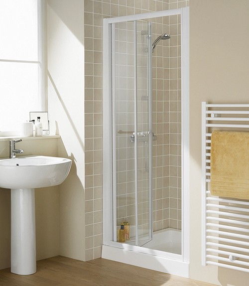 750mm Semi-Frameless Bi-Fold Shower Door (White). additional image