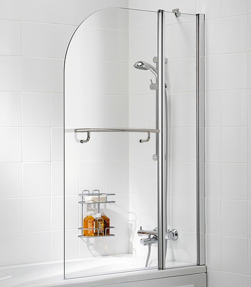 975x1400 Curved Bath Screen With Fixed Panel & Towel Rail. additional image
