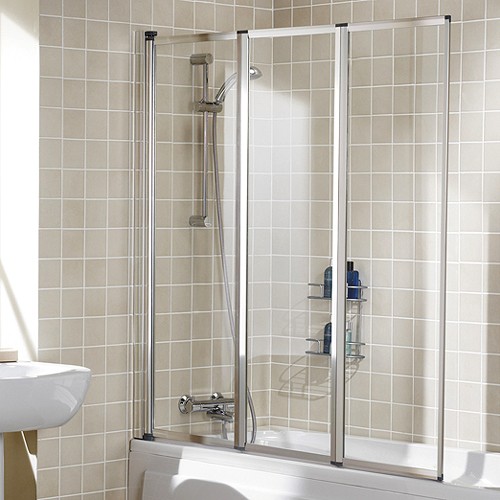 1390x1400 Framed Bath Screen With 3 Folding Panels (Silver). additional image