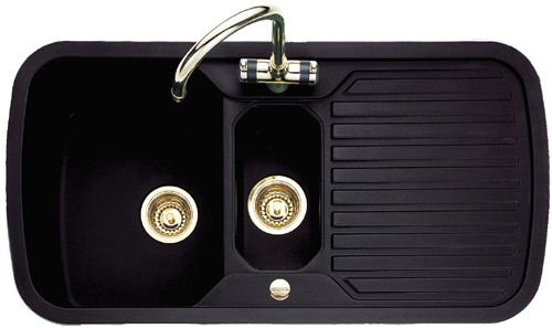 1.5 Bowl Black Sink With Brass Tap & Waste. additional image