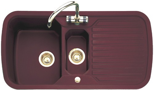 1.5 Bowl Rich Claret Sink With Brass Tap & Waste. additional image