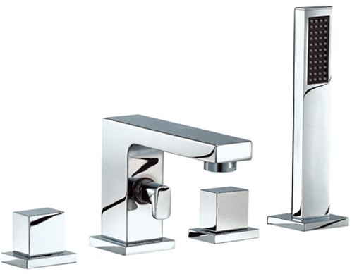 4 Tap Hole Bath Shower Mixer Tap With Shower Kit (Chrome). additional image