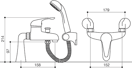 Bath Shower Mixer Tap With Shower Kit (Chrome). additional image