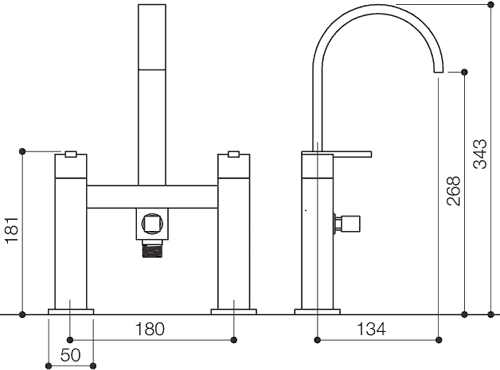 Bath Shower Mixer Tap With Shower Kit (High Spout). additional image