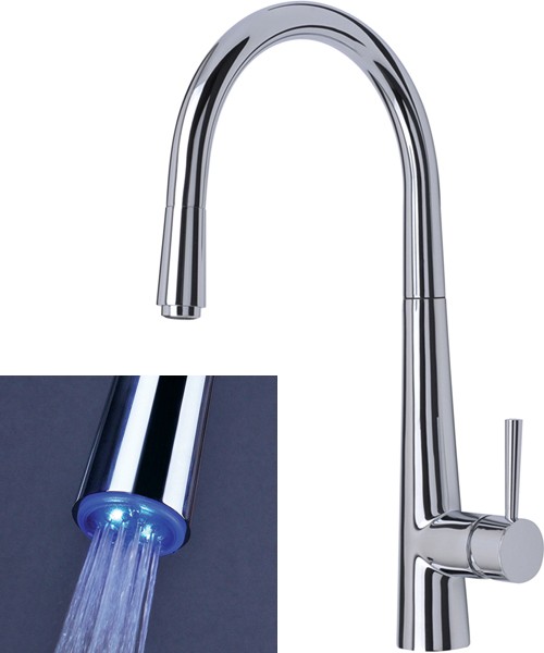 Palazzo Glo Kitchen Tap, Pull Out LED Rinser (Chrome). additional image