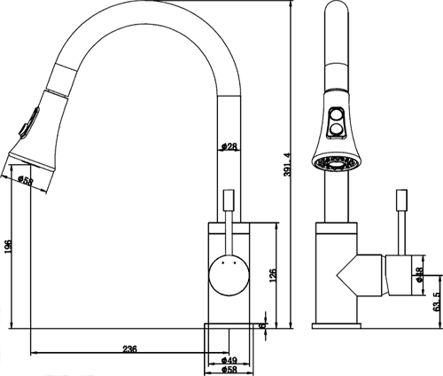 Shine Kitchen Tap, Multi Mode Pull Out Rinser (Chrome). additional image