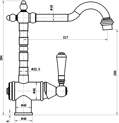 Rustique Traditional Kitchen Tap With Swivel Spout (Chrome). additional image