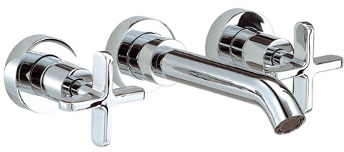 3 Tap Hole Wall Mouted Basin Mixer Tap (Chrome). additional image