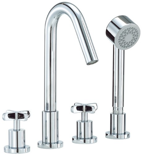 4 Tap Hole Bath Shower Mixer Tap With Shower Kit (Chrome). additional image